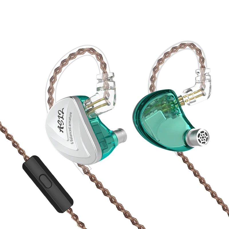 Original KZ AS12 Wired Earphone Perfect Sound Comfortable Wearing Super Compatibility Balanced Armature Earphone 3.5mm Plug - Цвет: Silver line control