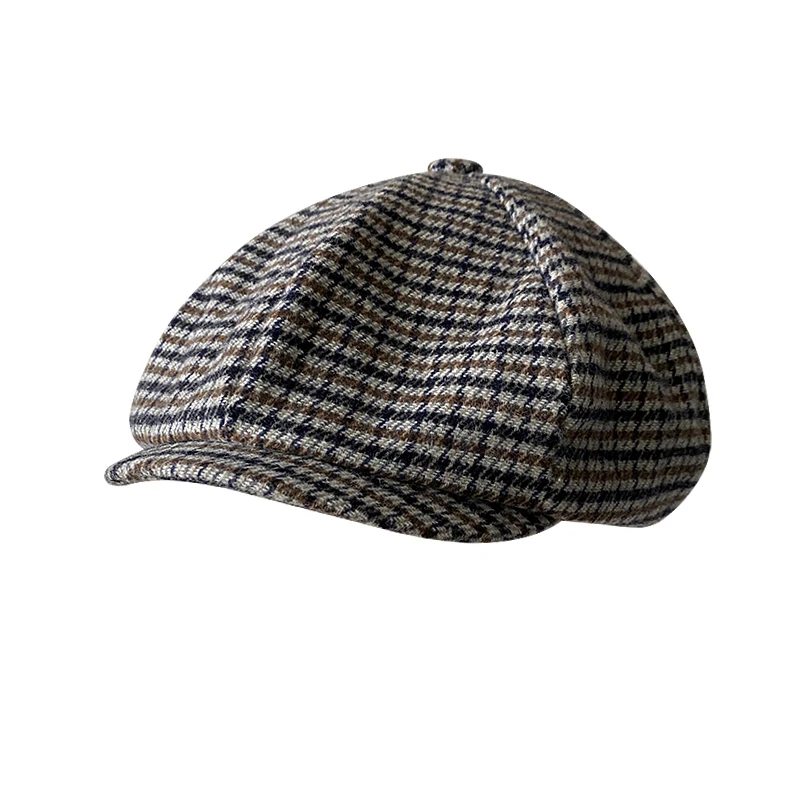 kangol beret mens 2021 New Retro Men's Plaid Newsboy Hat Autumn Winter Men's Berets Wool Blend Women England Gatsby Hat Men Driver Flat Cap BLM371 mens winter beret