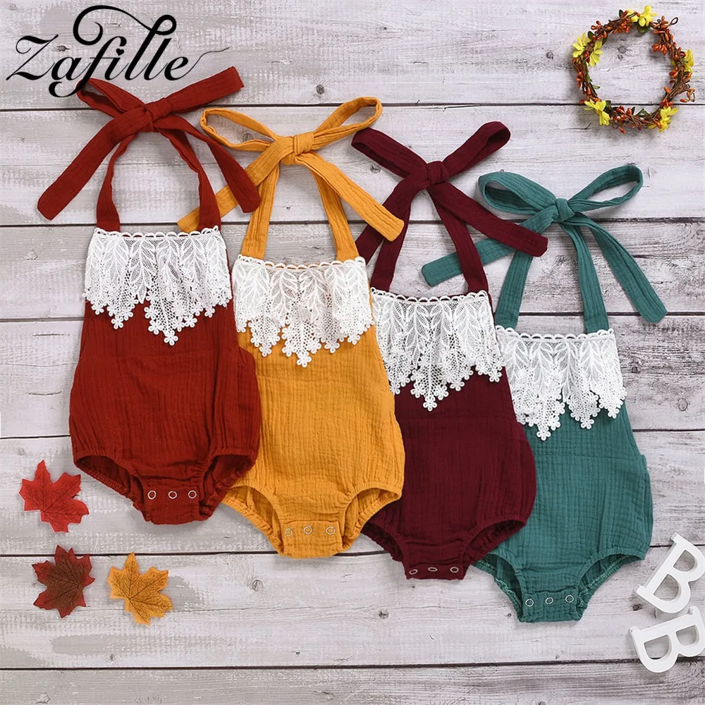 

ZAFILLE Baby Girl Clothes Solid Lace Design Newborn Infant Jumpsuit Sleeveless Girls Clothing Bandage Baby Romper Boys Clothes