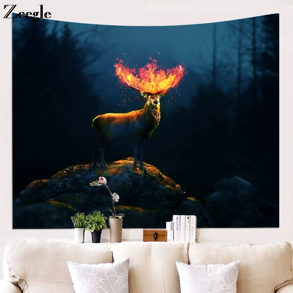Zeegle Printed Wapiti Wall Hanging Tapestry Beach Towel Living Room Bedroom Hanging Home Beach Mat Picnic Blanket Wall Tapestry