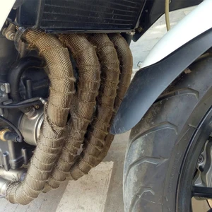 Image 4 - Yeni ısı yalıtımlı bez egzoz borusu ısı Wrap titanyum altın koruma motosiklet bant 10m egzoz manifoldları