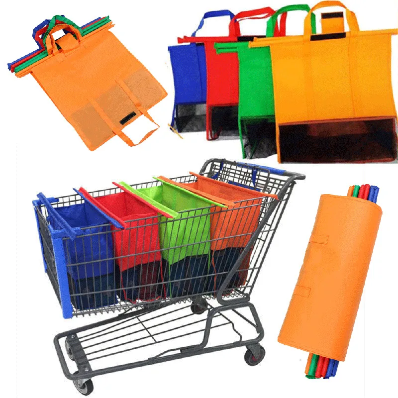 

4PCS/Set Supermarket Shopping Cart Bag Thermal or not Optional Non-woven Bag Shopping Cart Bags Trolley Storage Organizers Set