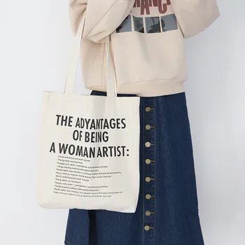 

Women Canvas Shoulder Bag Woman Artist Letters Cotton Cloth Handbag Foldable Shopping Tote Simple Eco Environmental Shopper #15