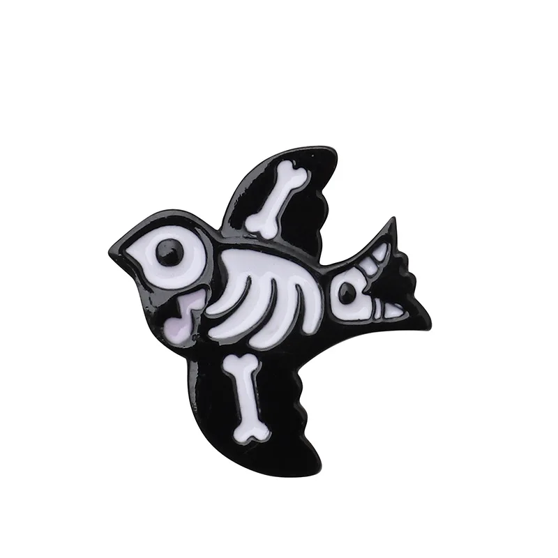 Мультфильм значок Белый Скелет Кошка маленькая птица Броши «кролик» Для женщин панк животное Эмаль Булавка ювелирные изделия Одежда сумка аксессуары