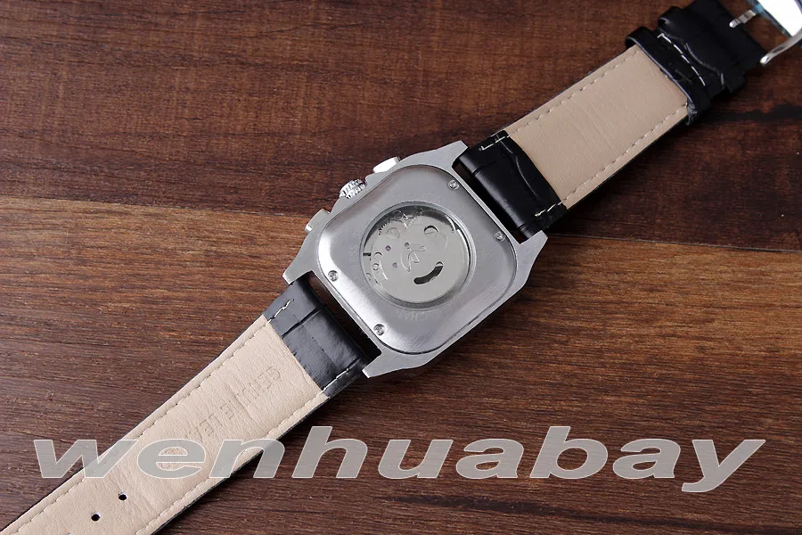 Men Automatic Mechanical Watch Simple Black White Leather Skeleton Watches Self Winding Male Reloj Classy Male Heren Horloge