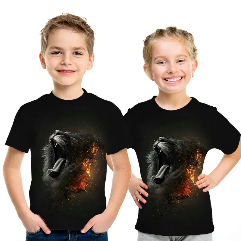 picture color Уличная одежда с 3D принтом детская футболка с изображением короля льва Летняя Повседневная рубашка с короткими рукавами и изображением Льва для мальчиков и девочек - Цвет: picture color