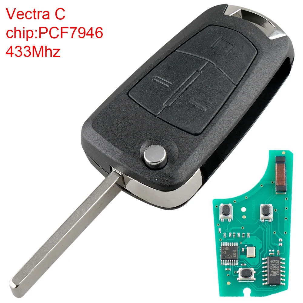 

433Mhz 3 Buttons Flip Car Remote Key with PCF7946 Chip Fit for Opel VectraC