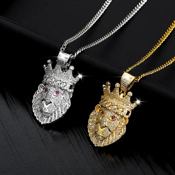 

Lion Head Pendant Necklace Hip hop Punk Gold/ Platnium Color Zircon Choker Chain Ice Out Necklace for Women Men Jewelery Gift