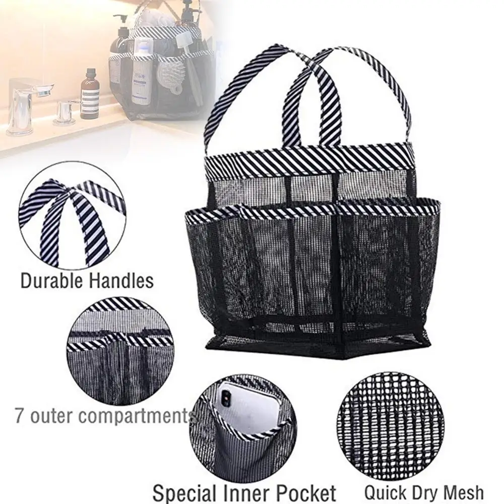 Shower Caddy Tote Mesh Shower Basket Quick Dry Bathroom Organizer 8 Pockets 