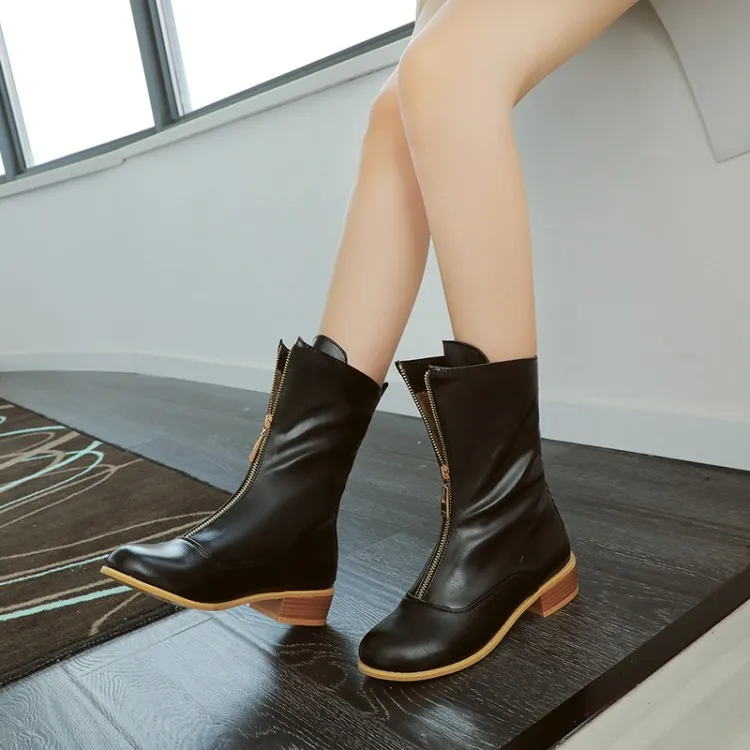 

Big Size Shoes Woman Zipper Winter Boots Chunky Heel Round Toe For Red Elegant Bootee Booties Women Med Solid Microfiber Ankle
