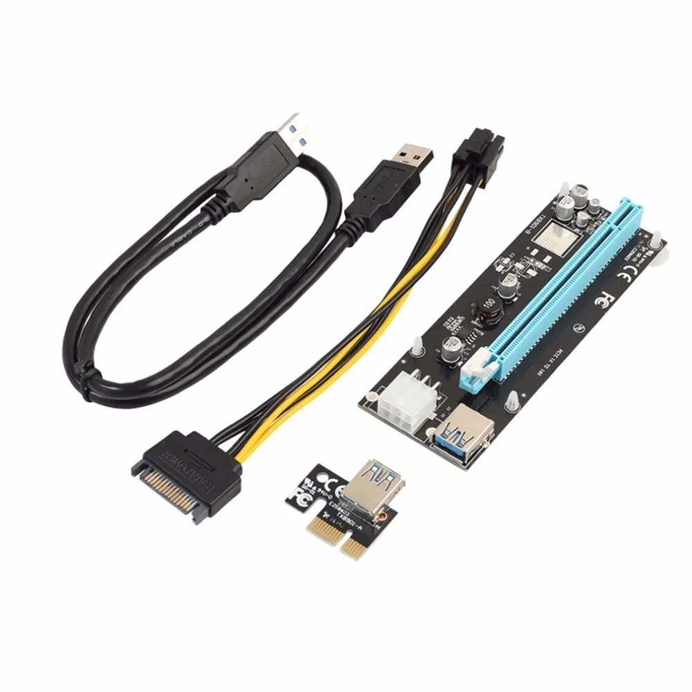 Мини PCI-E Express PCI-E Riser Card 1Х до 16Х с SATA 6pin кабелем USB 3,0 Riser для bitcoin Miner BTC машины
