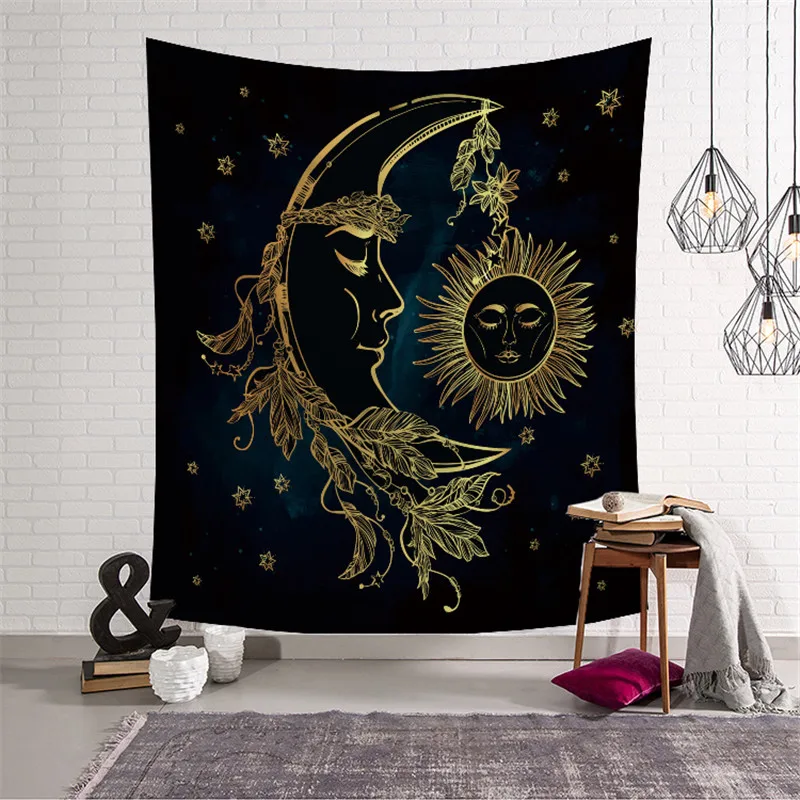 Psychedelic Луна и солнце навесной пляж полотенце Черное Солнце Луна МАНДАЛА ГОБЕЛЕН, настенные картины гобелен для дома декоративный гобелен