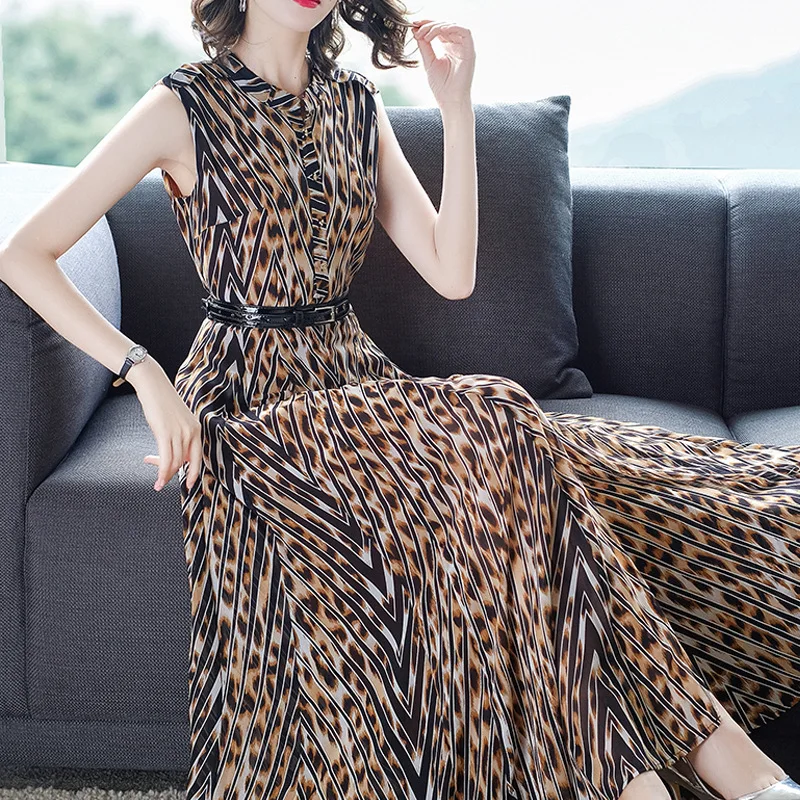 

2019 Spring And Summer New Style Sleeveless Slit Europe And America Elegant Swinging Skirt Slim Fit Retro Floral Printed Dress
