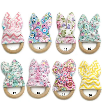 

Baby Plaid Color Choice Newborn Shower Gift More Colors Baby Teether Bunny Ear Teether Safe Food Grade Beech Teething Ring