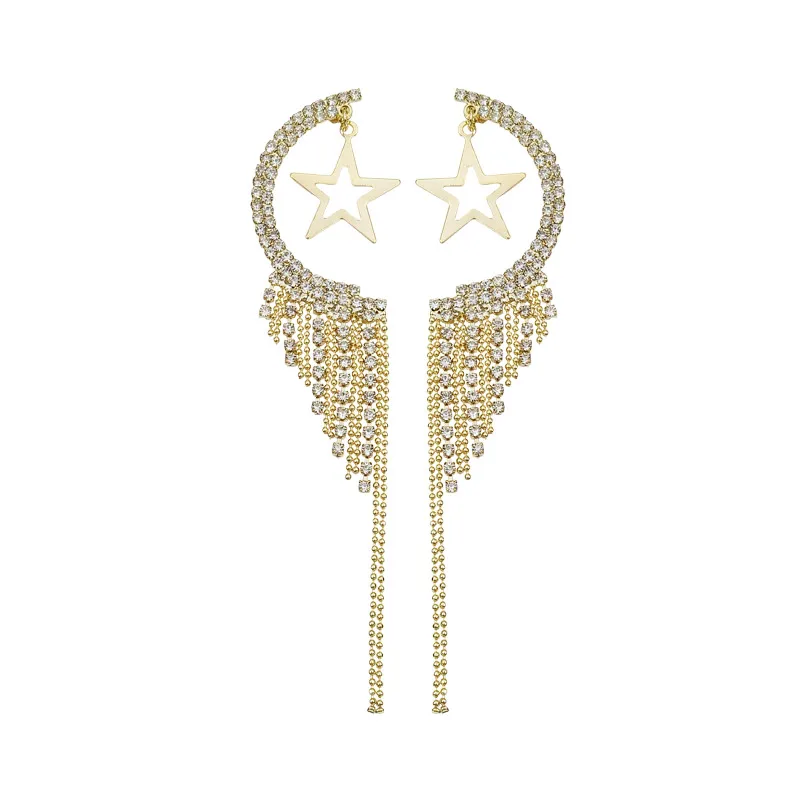Korean new design fashion jewelry shiny luxury full crystal moon thank you earrings long tassel earrings for women gift