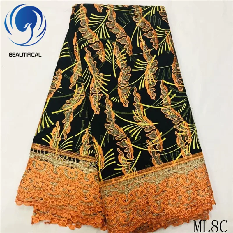 Красивые Африканские Восковые кружевные ткани новая вышивка хлопок воск смешанный шнур кружевная ткань для платья 5 ярдов/партия ML8C