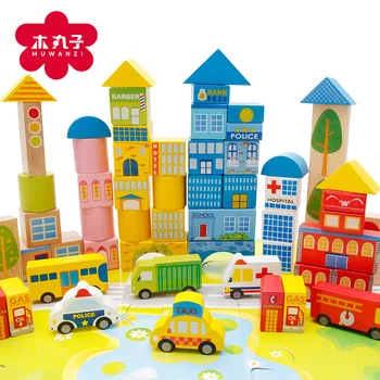 

Toy Children Building Blocks 62 Grain City Traffic Wooden Building Blocks Children Educational Toy Building Blocks