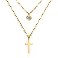 Luxukissids Горячие CZ Двойной чокер ожерелье 316L нержавеющая сталь цепь подвески ожерелья набор для мужчин женщин крест кулон ювелирные изделия