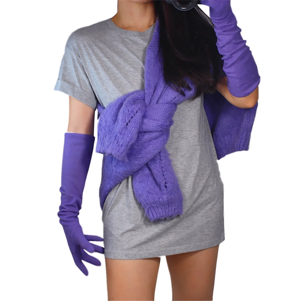 

Elegant Cashmere Gloves Long Section 50cm Elbow Elastic Wool Woolen Woolen Lavender Light Purple YR07