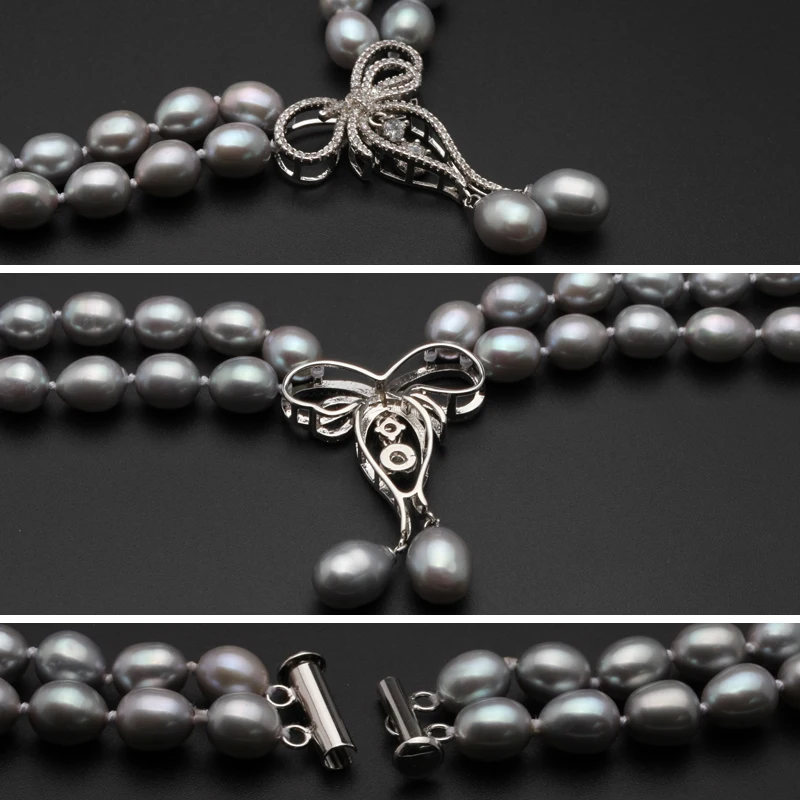 Real Luxury Grey Double Pearl Necklace Women,Freshwater Pearl Necklace Anniversary Gift