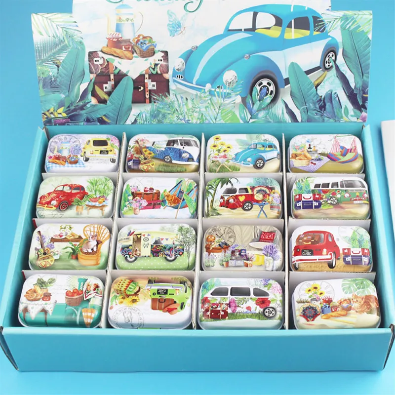 

12Pieces/Lot Portable Mini Metal Tin Box Multiple Pattern Printing Mac Makeup Jewelry Pill Storage Box With Lid Gift Packing Box