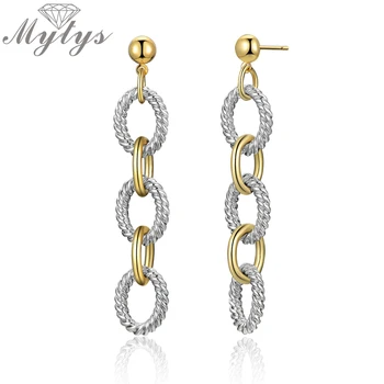 

Mytys New Design Two Tone Gold Cable Link Chain Dangle Drop Earrings for Women and Girls CE654