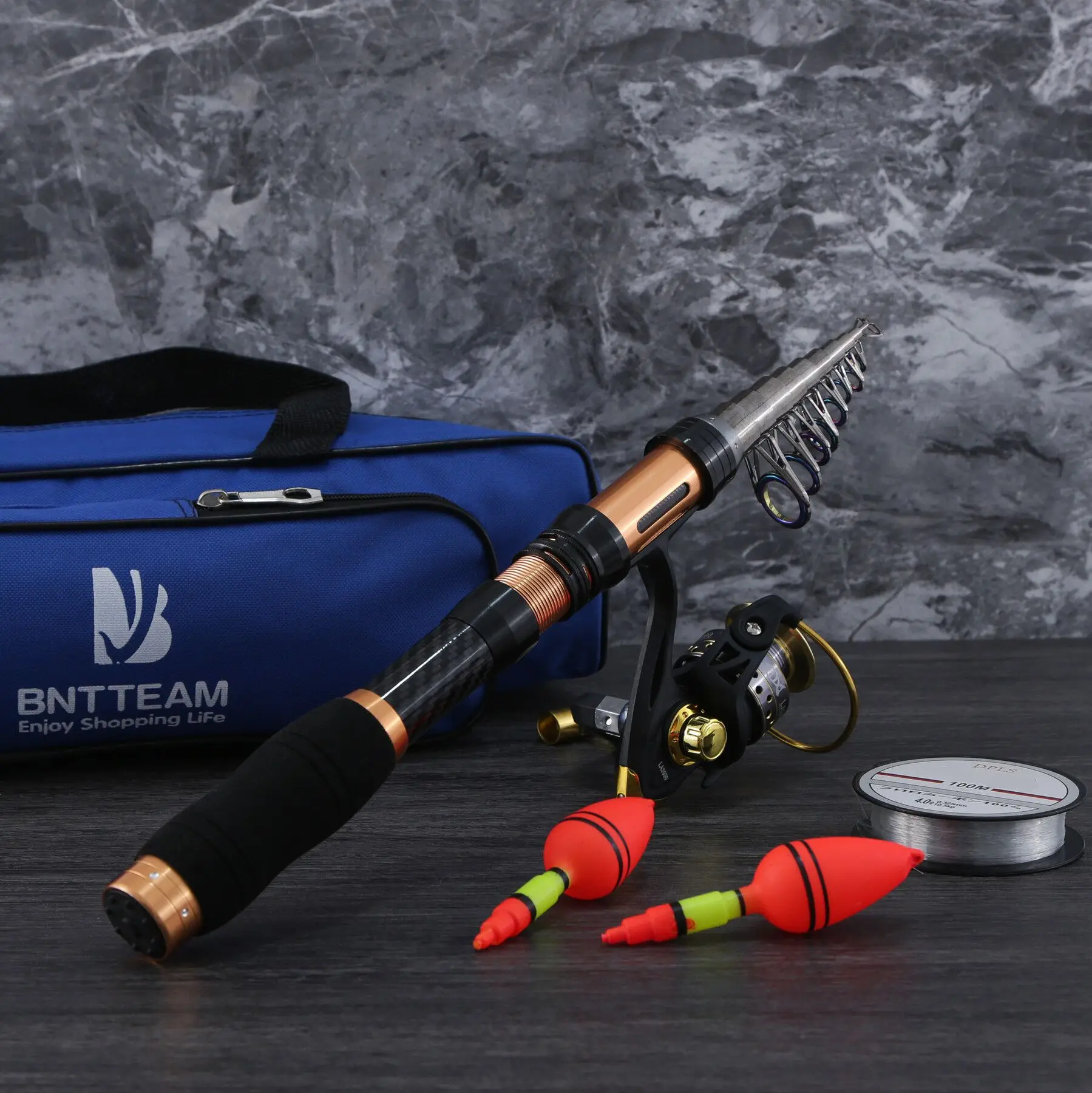 BNTTEAM Fishing Spinning Reel Rod Combos Carbon Telescopic Set with Bag  Saltwater Freshwater for all Kids Men Women Beginners