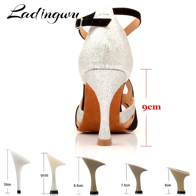 Ladingwu New Brand Dance shoes Glitter and Flannel Silver purple pink Women's Ballroom Party Dance Shoes Salsa Latin Dance Shoes