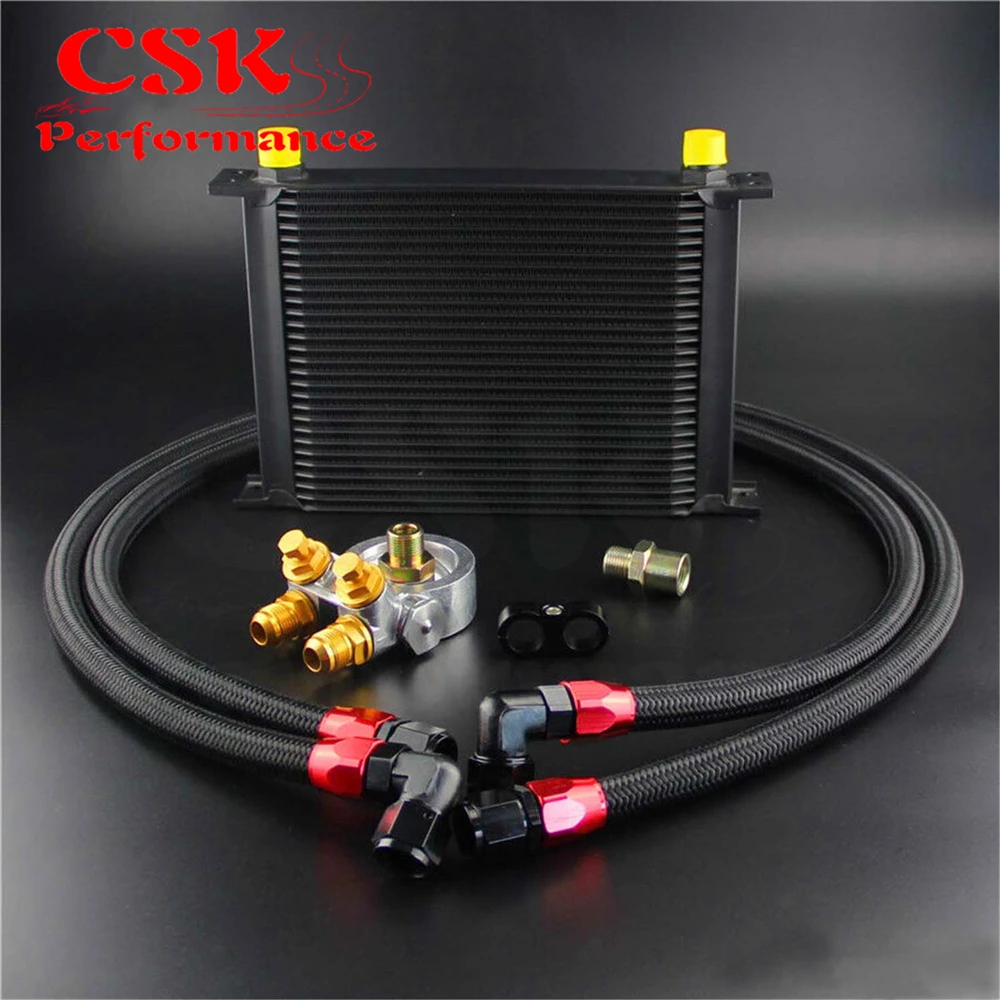 Best Price 28 Row AN10 Engine oil cooler British Type + M20*1.5 Thermostat Filter adapter 80 degree kit Black