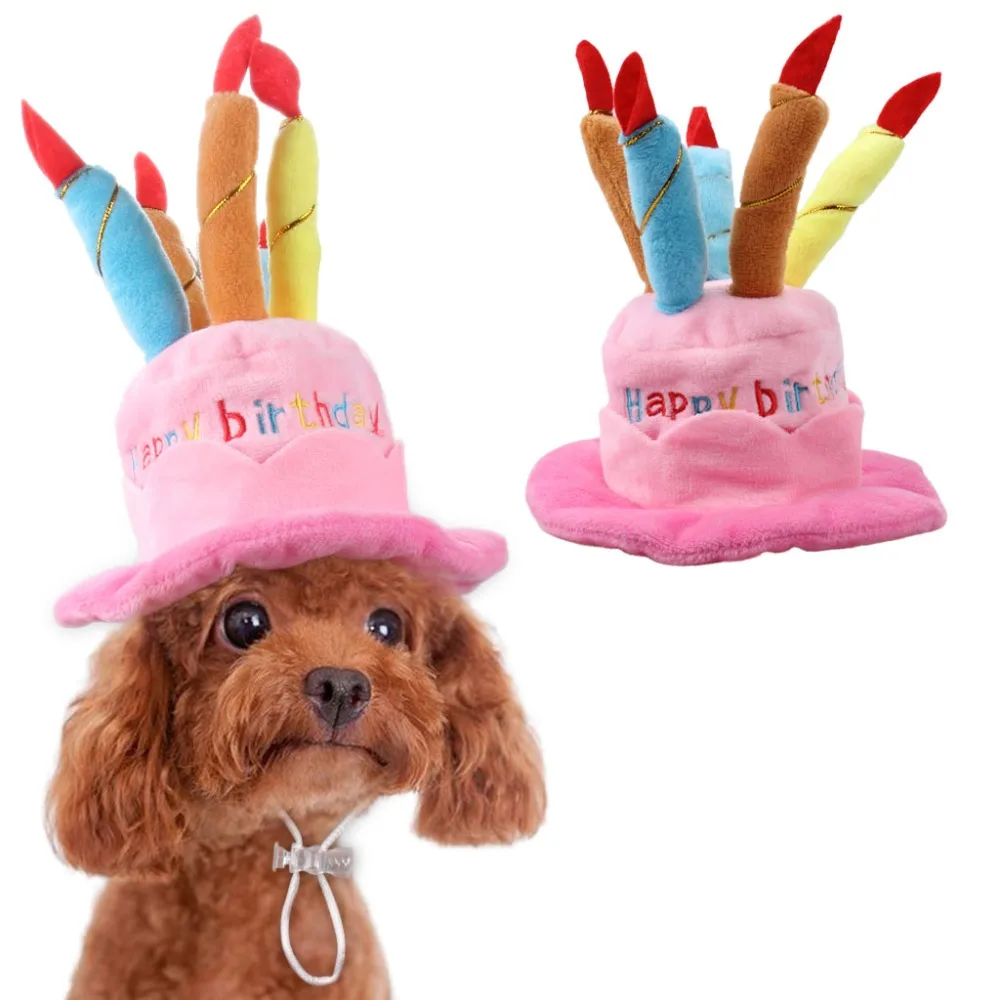 Pet Birthday Hat For Cats And Dogs Puppy Cake Cap With Candles Super Cashmere Fabric Pink (3)