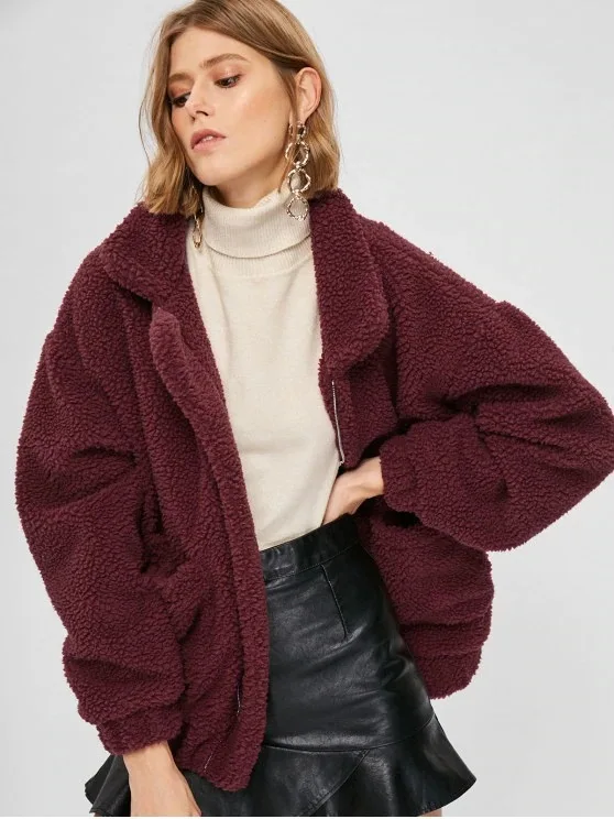 Женское пальто на молнии с длинным рукавом, плюшевое пальто для женщин, зимнее Новое модное повседневное пальто, одежда, пальто для женщин, пальто большого размера