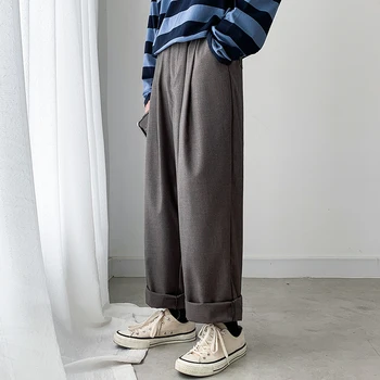 

2019 Autumn And Winter New Trousers Fabric Casual Pants Men's Loose Straight Wide Leg Pants Brown / Black / Navy Blue M-2XL