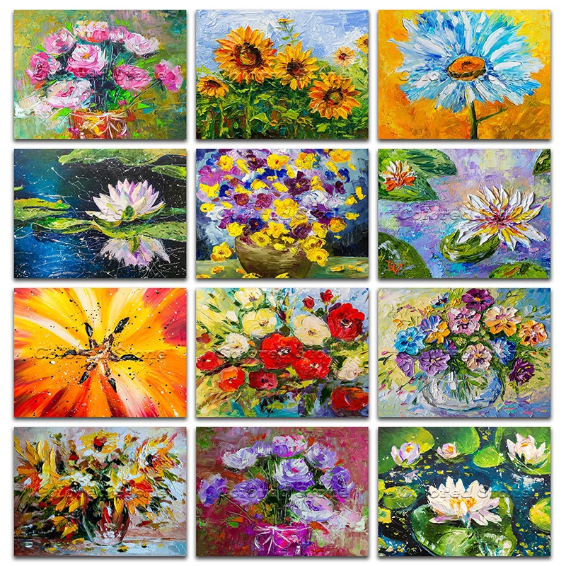 5D Full Square Diamond painting embroidery Cross stitch flower lotus peony lily daisy orchid 3D Round Drill Drawing mosaic L002 | Дом и сад