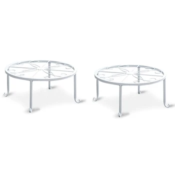 

Iron Potted Plant Stand, White, 2 Pieces, Rust-Proof Round Heavy Garden Planter