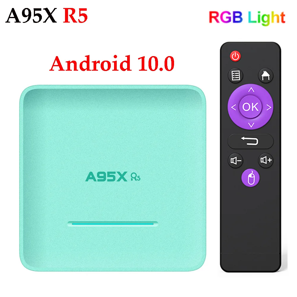 

A95X R5 RGB Light Cortex-A53 (RK3318) Android 10.0 TV Box 4GB RAM 128GB ROM wifi 2.4G/5G Bluetooth 4K Prefix HD Media Player