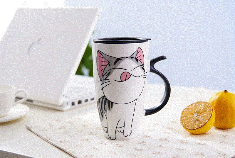 Милый Кот керамическая кружка с крышкой большая емкость 600 мл кружки кофе молоко чай чашки Новинка подарки