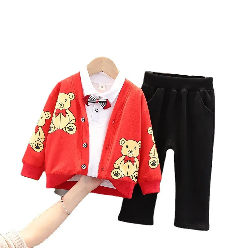 

Новинка, весенне-осенняя одежда для маленьких мальчиков, Детская куртка с мультяшным рисунком для девочек, футболка и штаны, 3 шт./компл., модный костюм для малышей, детские спортивные костюмы