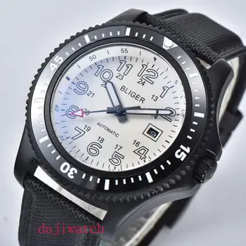 

New 44 mm BLIGER white dial stainless steel case rotating bezel date luminous luxury brand automatic movement men's watch