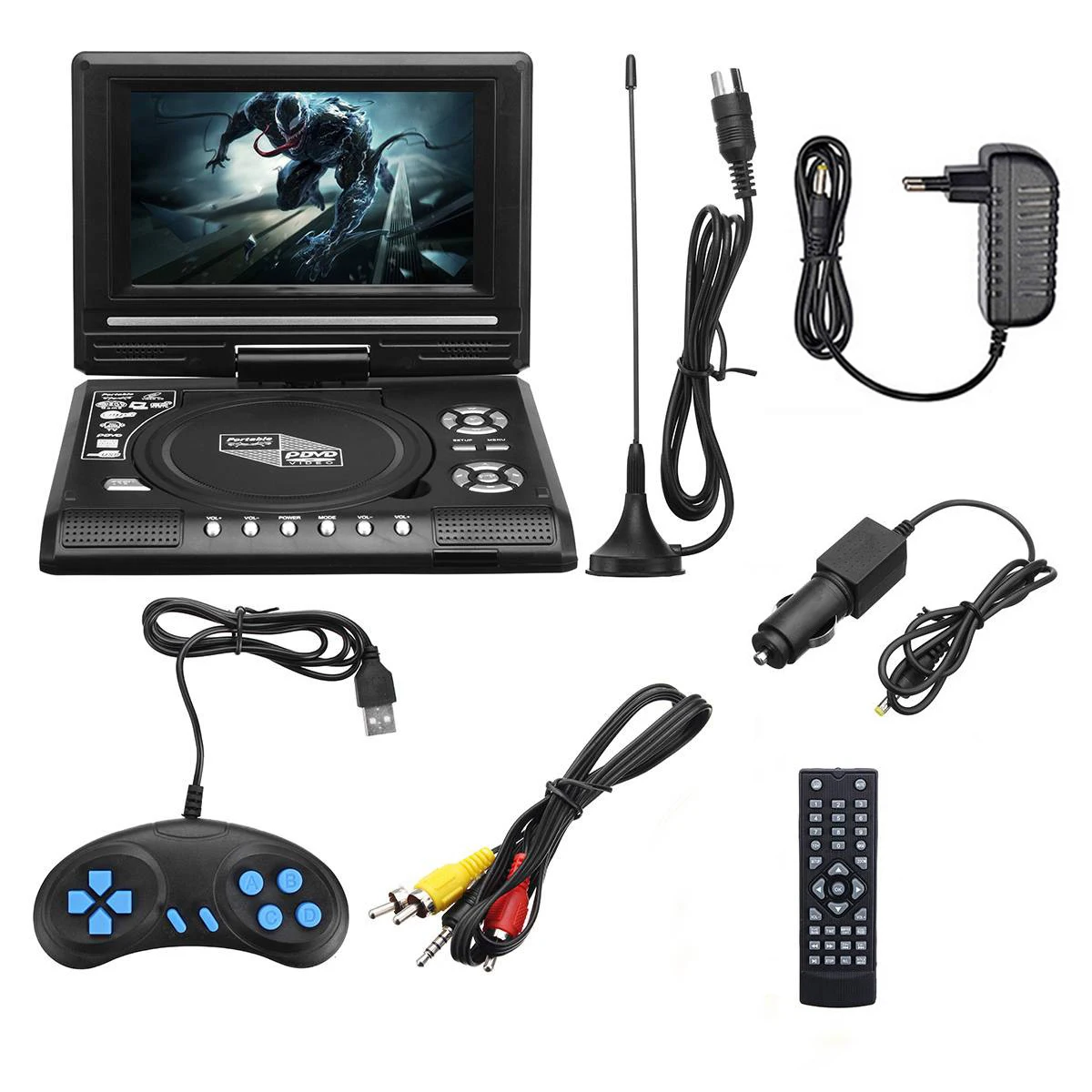 

7.8 Inch Portable HD TV Home Car DVD Player VCD CD MP3 DVD Player USB SD Cards RCA TV Portatil Cable Game 16:9 Rotate LCD Screen