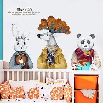 

Cartoon Animal Nordic Rabbit Moose Panda Wall Sticker Children Room Nursery Mural Decals Waterproof Home Decor Cabinet Art Room