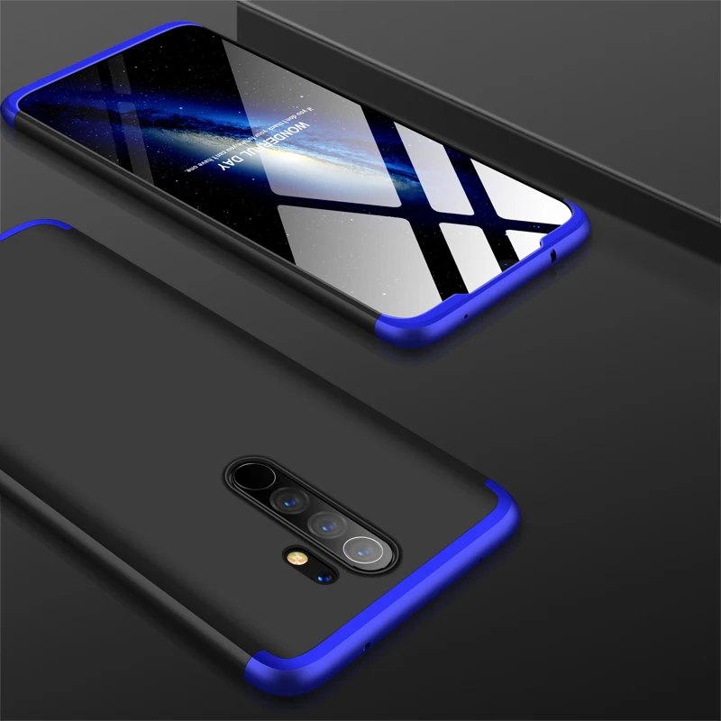 3-в-1 чехол для Xiaomi redmi note 8 Pro Чехол Крышка защитное кольцо магнетизм кронштейн анти-столкновения в виде ракушки для redmi note 8 Coque - Цвет: blue black