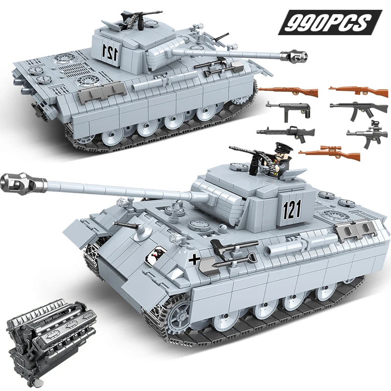 

2020 New Technic Tank World Panther Tank 121 Building Blocks Legoing Military WW2 Soldier Weapon Army Bricks Kids Toys