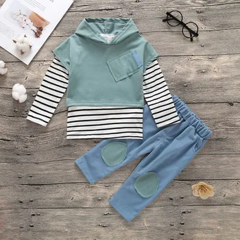 

Kids Long Sleeve Top Outerwear Trousers Kit Kid Three-piece Cotton Round Collar Set Childs Boys Girls Spring Autumn Casual Sets