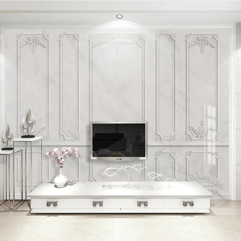 Carving Pattern Wallpaper Foto Personalizada Europeu Moderno Cinza Mármore Branco Quarto Sala de Estar Sofá tv Fundo Cobertura de Parede 3d