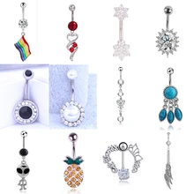 Красочные Природа Кристалл Циркон горный хрусталь пупка для пирсинга, из нержавеющей стали Сердце кольца для пупка сексуальные ювелирные изделия для тела для женщин