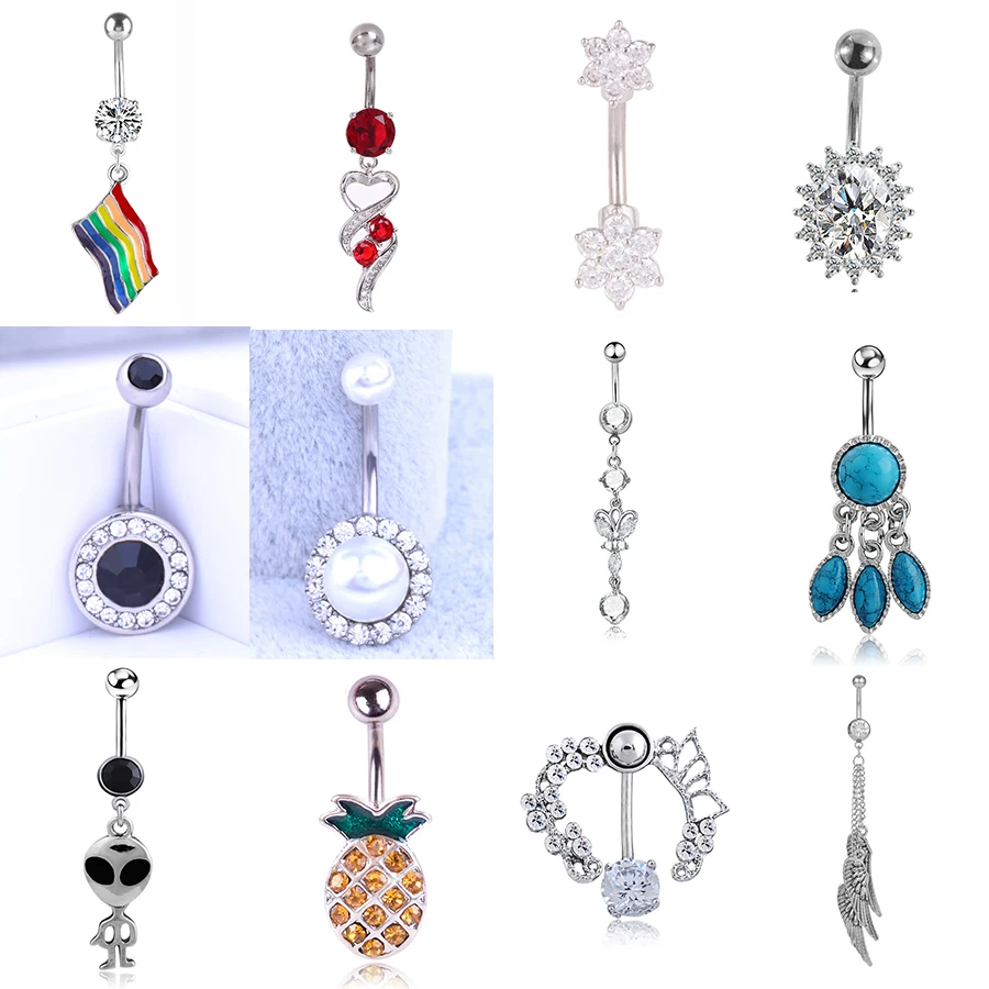 

Blue Nature Stone Kawaii Pineapple Zircon Navel Piercing Stainless Steel Heart Belly Button Rings Sexy Body Jewelry For Men