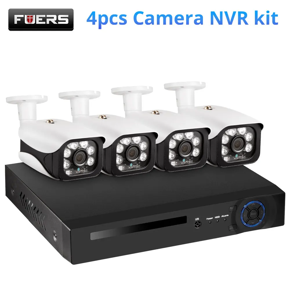 Fuers система видеонаблюдения 8CH POE NVR 5MP HD H.265, водонепроницаемая металлическая IP камера, сигнализация для наблюдения, видео рекордер P2P, запись лица - Цвет: 4pcs camera kit