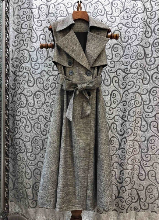 Autumn and winter new women's Polo double breasted decorative lace up waistband sleeveless vest LONG DRESS 1014