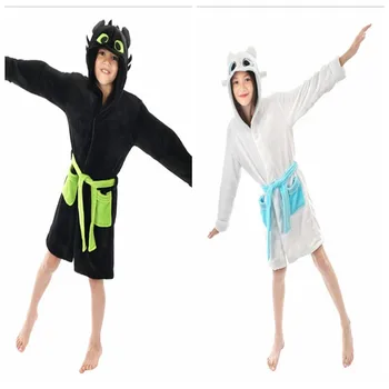 

new Anime How to Train Your Dragon cosplay Black dragon White dragon Costumes Pajamas Kids Child Flannel Hooded Cloak Bathrobe