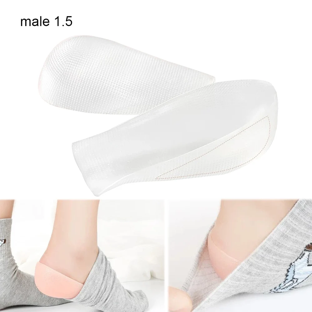 1 pair Unisex Invisible Increase pad soft silicone gel insoles heel Pad Foot massage care Invisible inner Increase insoles light - Цвет: white male 1.5cm